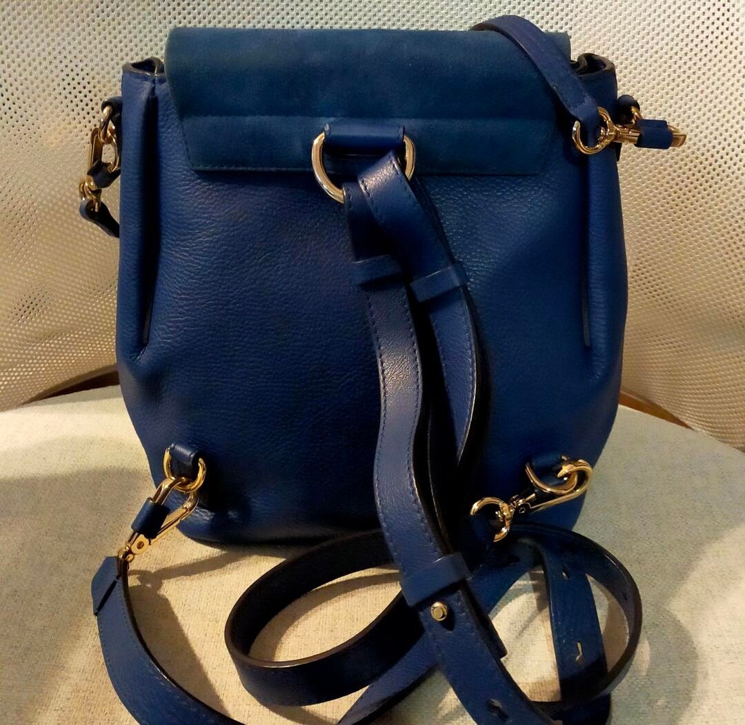 Chloe Faye Backpack Leather and Suede Medium Blue Gem