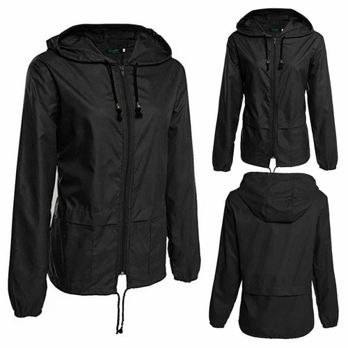 Unisex Adult Waterproof Rain Jacket Zip Up Hooded Lightweight Windbreaker Coat - Picture 3 of 17