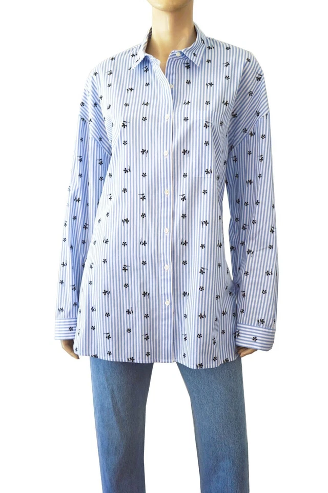 Camisa ROBERT RODRIGUEZ Talla L Floral Bordada Rayas Algodón Popelina Botón   Foto 2 de 4