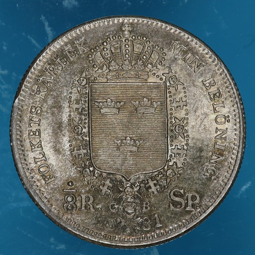 SVEZIA CARL XIVJOHAN 1/8 RIKSDALER 1831 CB SILVER COIN ARGENTO MONETE FDC! - Foto 2 di 2