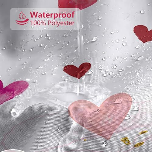 Valentines Shower Curtain Pink Watercolor Love Hearts Gold Dots Shower - Picture 4 of 7