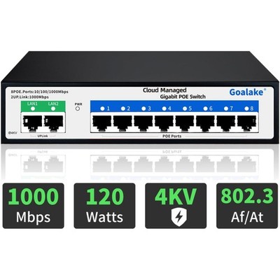 PoE Gigabit Switch mit 10 Ports, Cloud-Management, VLAN, AI, 250m Reichweite,...