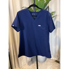 FIGS Technical Collection Navy Blue V-Neck Scrub Top Womens Large Short Sleeve