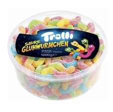4 Dosen 1000 g / 1 Kg Trolli Saure Glühwürmchen Gummibärchen Fruchtgummi