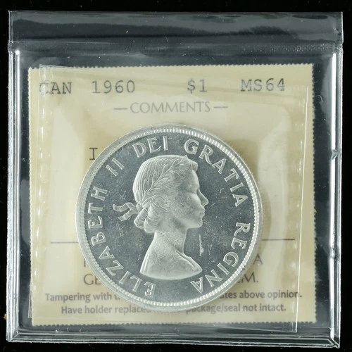 1960 $1 ICCS MS64 *Island Grass Variety* Canada Silver Dollar Near Gem