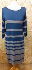 M&S Autograph Striped Casual Dress Size 12 Blue/Khaki  Stretch Charity Sale