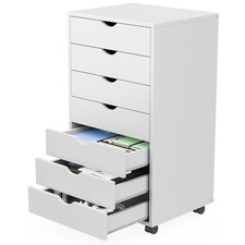 Sweetcrispy 7-Drawer Mobile Wood Dresser Cabinet w/ Wheels - Black/White