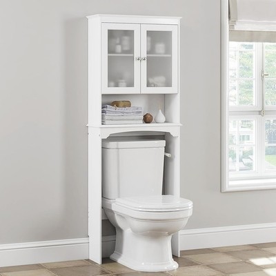 Over The Toilet Storage Cabinet Above Toilet Storage Shelf W/ Glass Doors Behind
