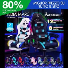 ALFORDSON Sedia Gaming con 12 Colori LED Massaggio Sedia Ufficio Pelle/Tessuto