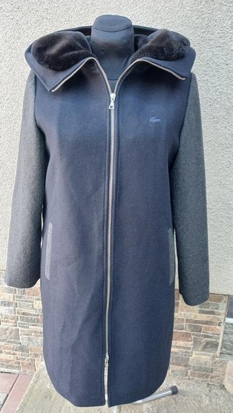 Women Lacoste Coat Grey Wool 38
