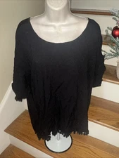 HANNAH Boutique Anthropologie Pom Pom Black Fringe Blouse Top Shirt 2X NEW ❤️359