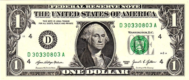 $1 2021 Fancy Serial  Uncirulated CU D30330803A
