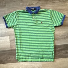 Polo Ralph Lauren Green Blue Striped Polo Shirt Men's L 100 Cotton Short Sleeve