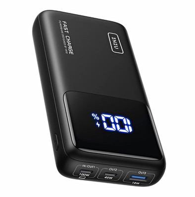 INIU 25000mAh Fast Charge Power Bank 3-Port Dual USB-C LED Display Black