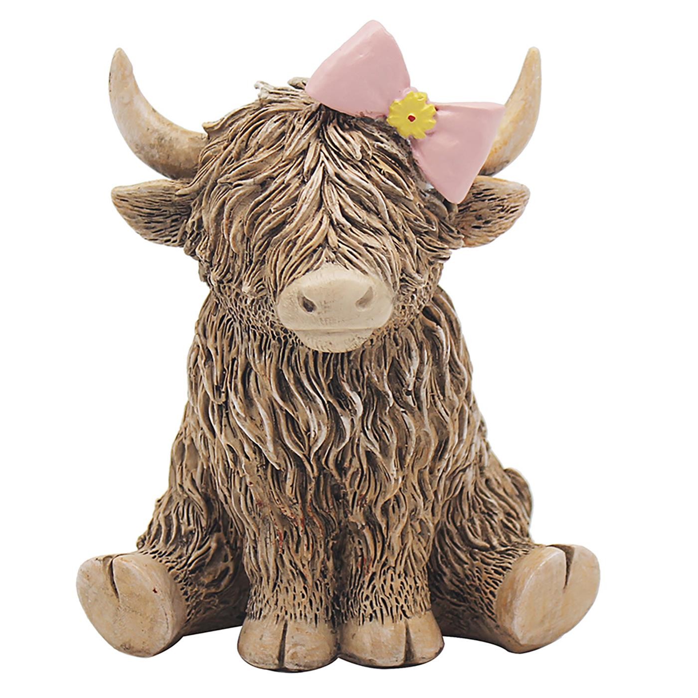 Estatuilla de arco rosa vaca Highland feliz pavé menor decoración del hogar regalo