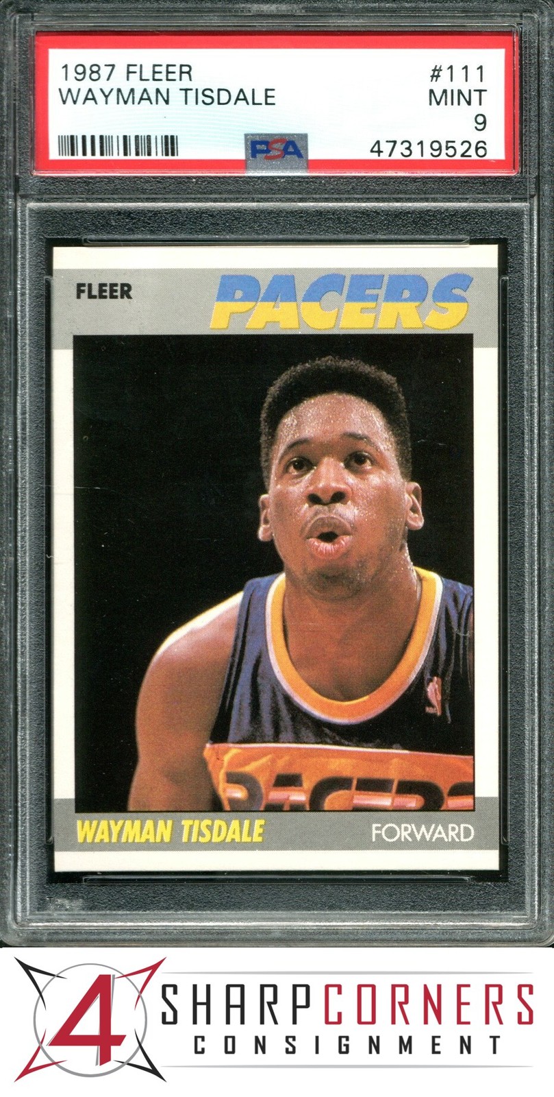 1987 FLEER #111 WAYMAN TISDALE PACERS SET BREAK PSA 9
