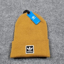 Adidas Hat Beanie Fitted Mens One Size Gold Knit Cuffed Trefoil Logo Winter NEW