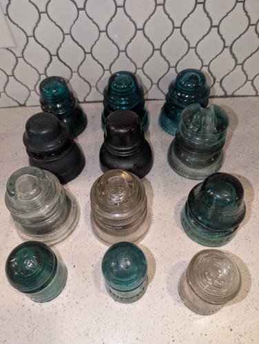 Vintage Glass Insulators Lot of 12 Collectible Mixed Colors