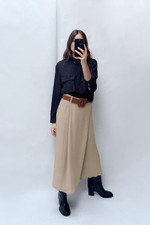 Womens Zara  2123/318 XL Tan Crepe Midi Skirt...