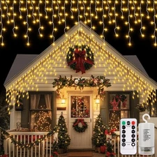 echosari 20Ft Christmas Icicle Lights Battery Operated, 300 LED Warm White 