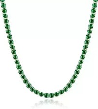 23Ct Round Cut Lab Created Emerald Tennis Necklace 14k White Gold Plated 18"