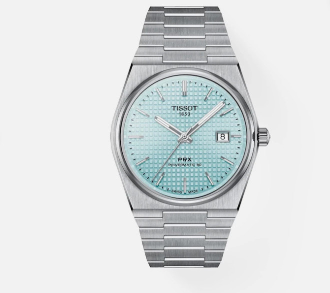 -New TISSOT PRX Powermatic 80 40MM Ice Blue Dial Men's Watch T137.407.11.351.00-