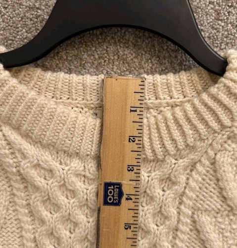 Carraigdonn Herren 2XL Elfenbein Merinowolle Zopfmuster Fischer Rundhalsausschnitt Pullover - Bild 6 von 12