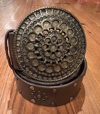 Nine West Wide Studded Faux Leather Belt Boho Western Medallion Buckle Sz S