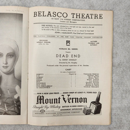 1936 DEAD END Broadway Playbill Belasco Theatre Leo Gorcey Huntz Hall