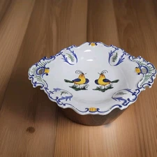 Deruta Italy Hand-Painted Oval Serving Bowl Platter 15.5" x 12" Scalloped Rim