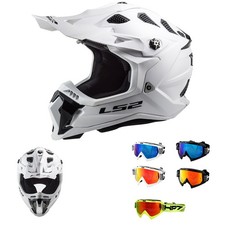 LS2 MX 700 EVO Subverter Solid Weiß MX Helm Crosshelm + HP7 Brille Enduro
