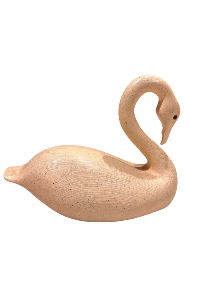 Estatuilla de cisne grande vintage escultura de pájaro de madera pintada en crema decoración de mesa de 15" Foto 2 de 4