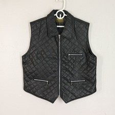 Wilsons Leather Vest Womens Small Zipper V-Neck Black Biker Moto Soft Lined