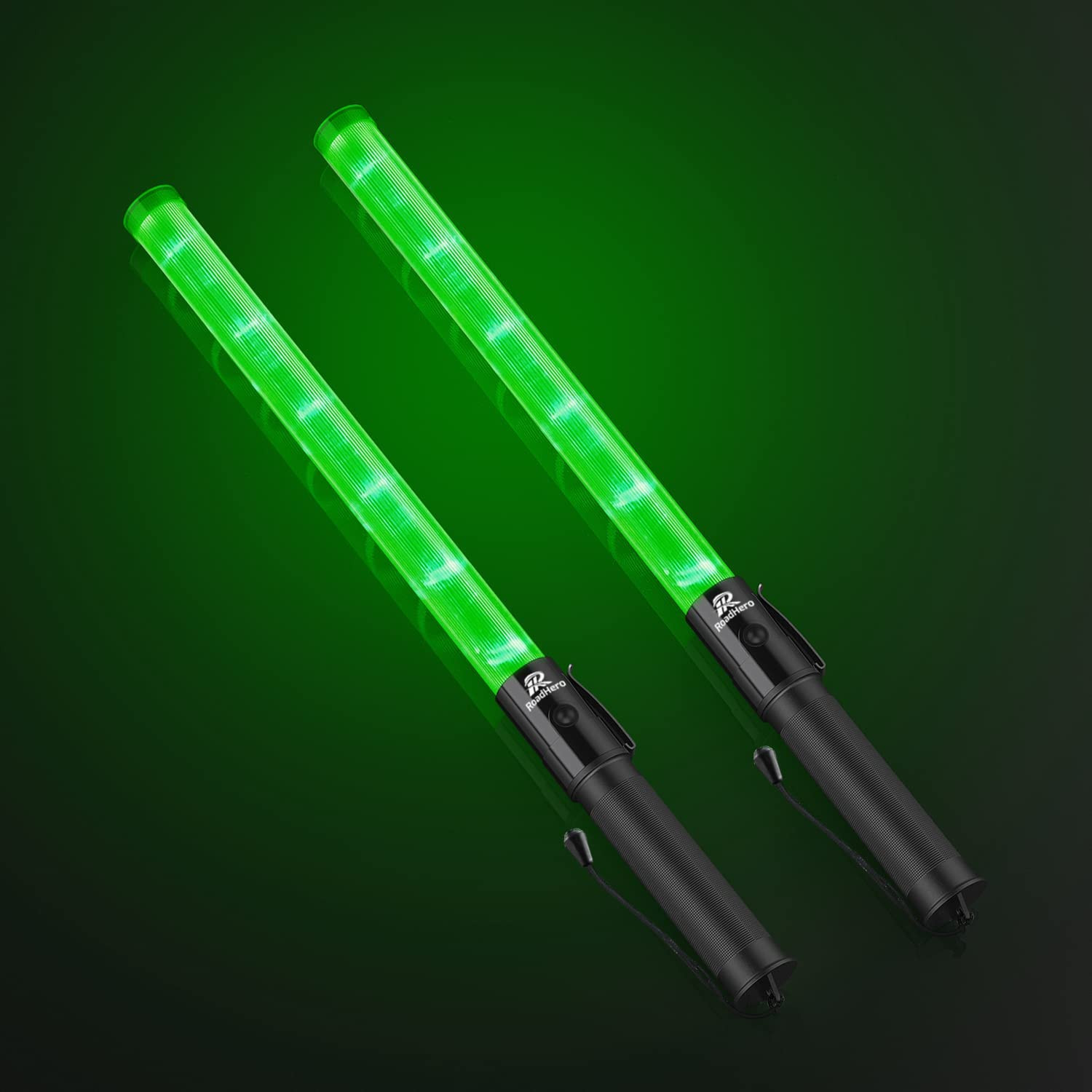 2 Pack 21 Inch Green LED Traffic Wands for Night Safety & Control