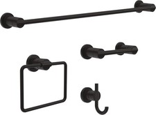 4-Piece Matte Black Bathroom Set Towel Rack Ring Toilet Paper Holder Hook Nicoli