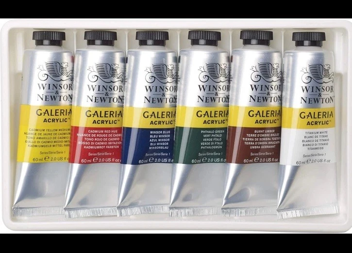 Winsor Newton Galeria Acrylic Paint Set of 6 High Pigment Opacity 60ml Tubes NIB - Image 2 of 3