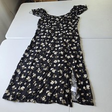 Old Navy Dress XL Black Floral Smocked Midi Flutter Whimsigoth Fairy Grunge