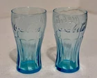 2 Vintage - COCA COLA - Light Blue Glass - Coke Glass - 6"