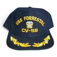 Vtg 80s NEW ERA USS Forrestal CV-59 Hat Snapback Scrambled Eggs Officer USA Made
