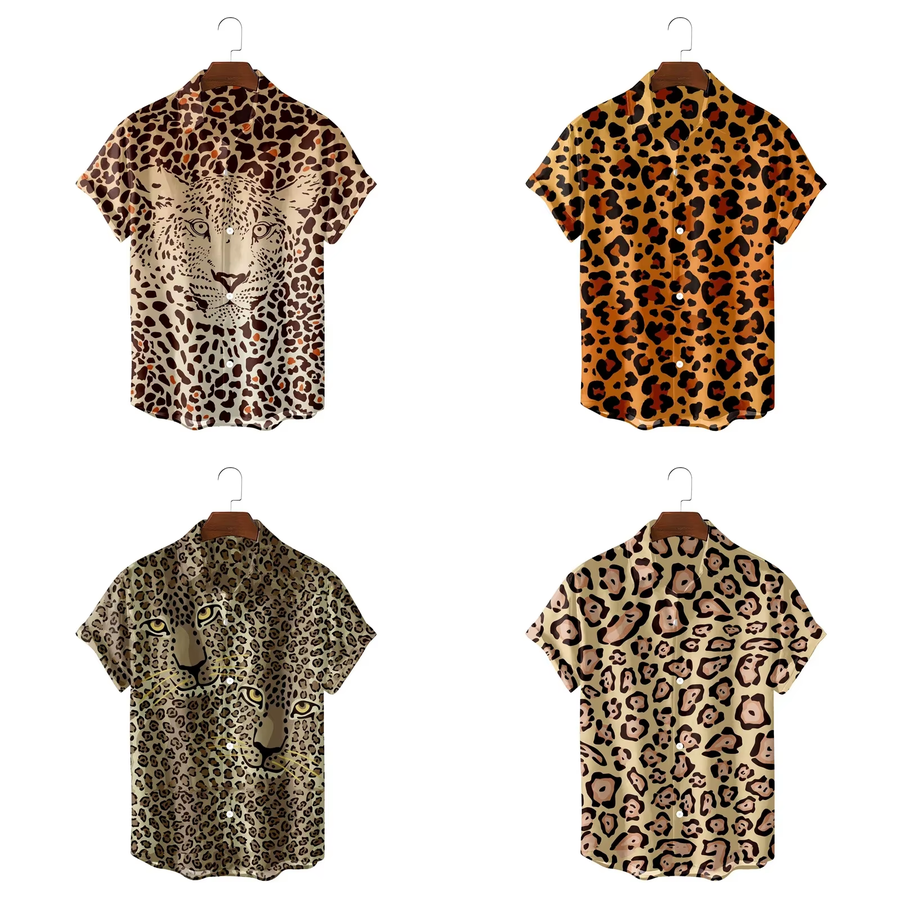 Button Down Shirt Men Fashion Shirts  Men Leopard Print Hawaiian Shirt Top Men-image
