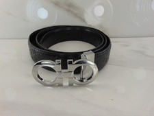 FERRAGAMO MADE IN ITALY BLACK LOGO REVERSABLE LEATHER BELT 48 OR CUT TO FIT NEW