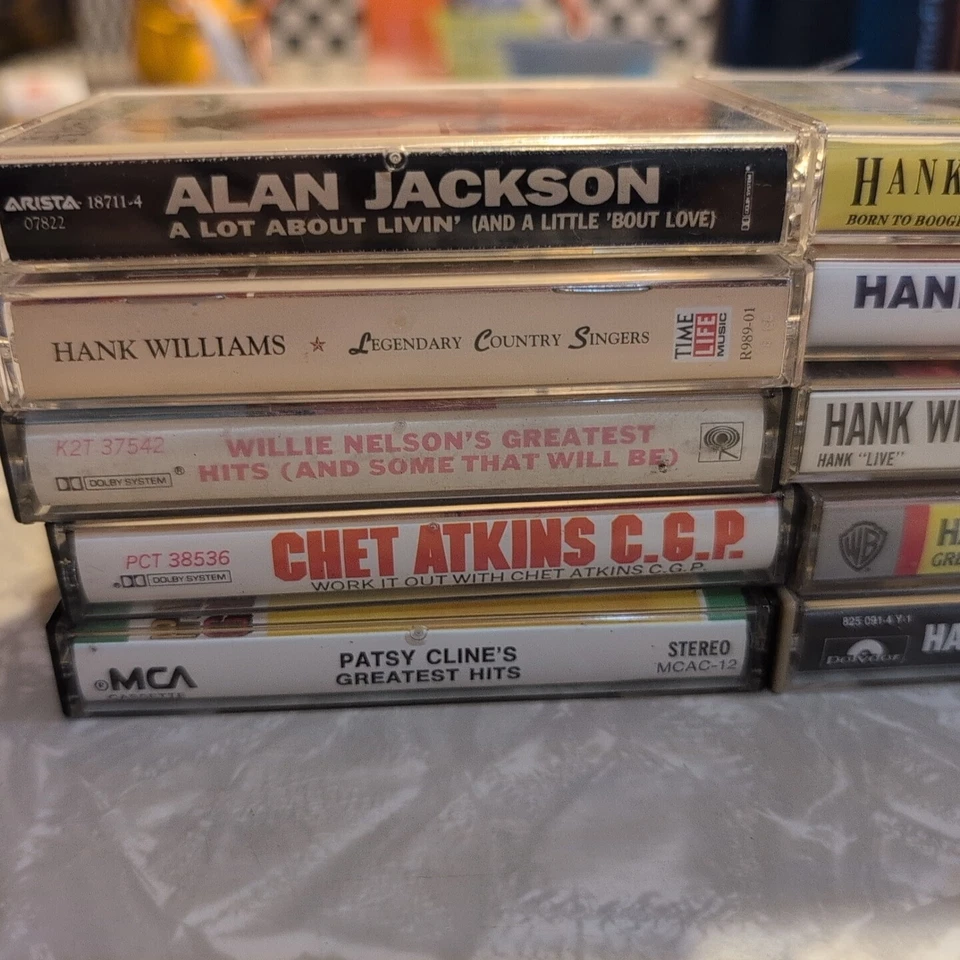 🤠 Hank Williams Jr Country Cassette Lot 10 w/ Patsy Cline Chet Atkins Alan Jack — 第 2/4 张图片