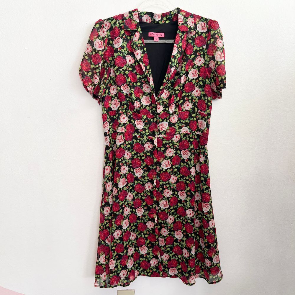 Betsey Johnson Button Front Dress, Floral, Size 10, Tea Party Dress