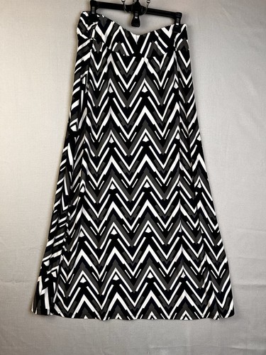Robert Maxi Skirt Women's Large Black Navy Graphic Long Stretch Boho Night Out - Picture 8 of 8