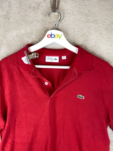 Lacoste Casual Formal Polo T-Shirts Top Size L Womens Red Logo Short Sleeve - Picture 2 of 10