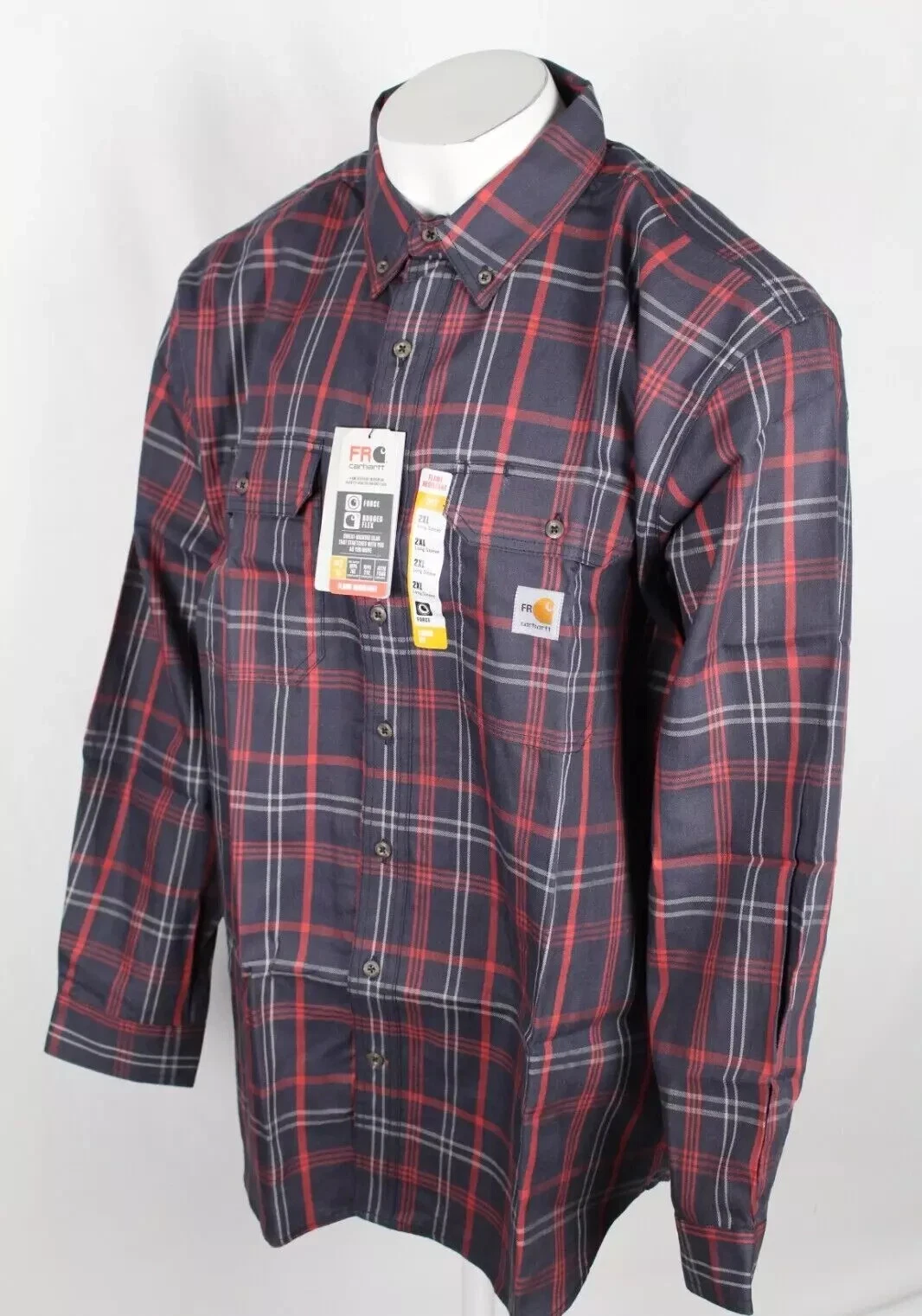 Carhartt Men's FR Twill Button Shirt 2XL Force Rugged Flex Loose Midweight Navy