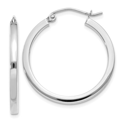 Real 14kt White Gold 2mm Princess Square Tube Hoops
