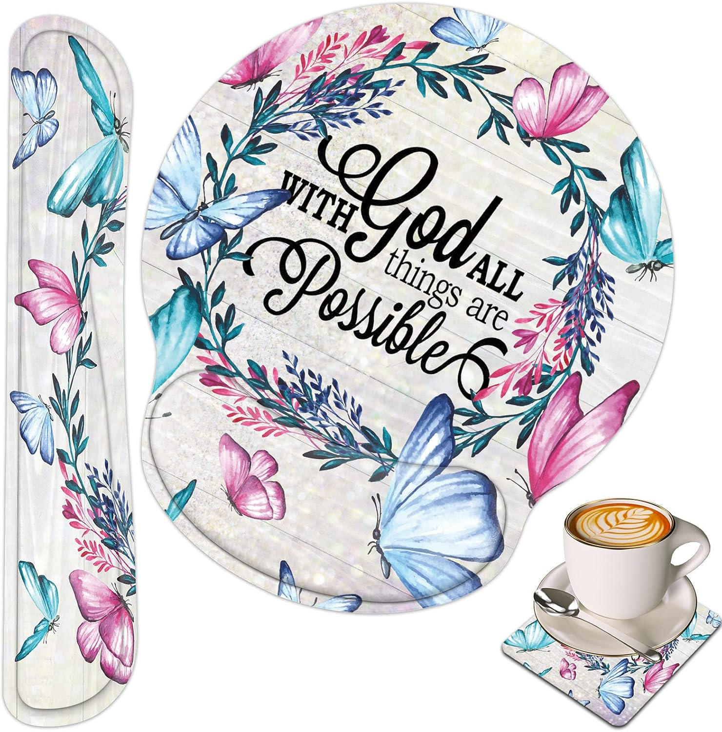 Ergonomic Memory Foam Keyboard & Mouse Wrist Rest with Cup Holder-image