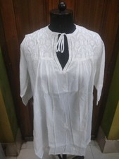 XL 44" 45" EXCLUSIVE TUNIC CHIKAN EMBROIDERY COTTON HANDMADE KURTA TOP KURTI