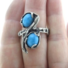 Vintage Sterling Silver Double Turquoise Ring Size 7 Southwestern